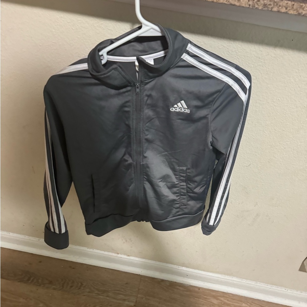 Adidas Kids Charcoal Jacket with White Stripes